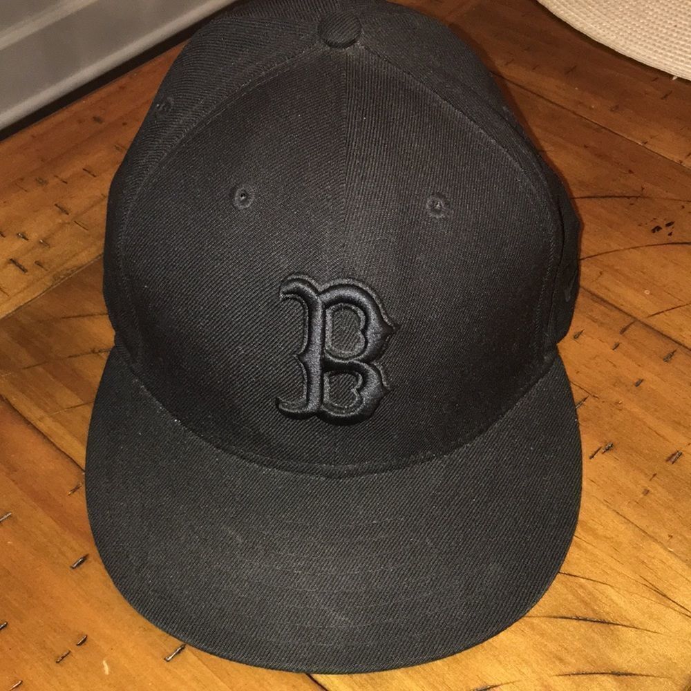 Black on Black New Era sewn “Wool MLB” Worn Boston Red Sox Fitted baseball cap